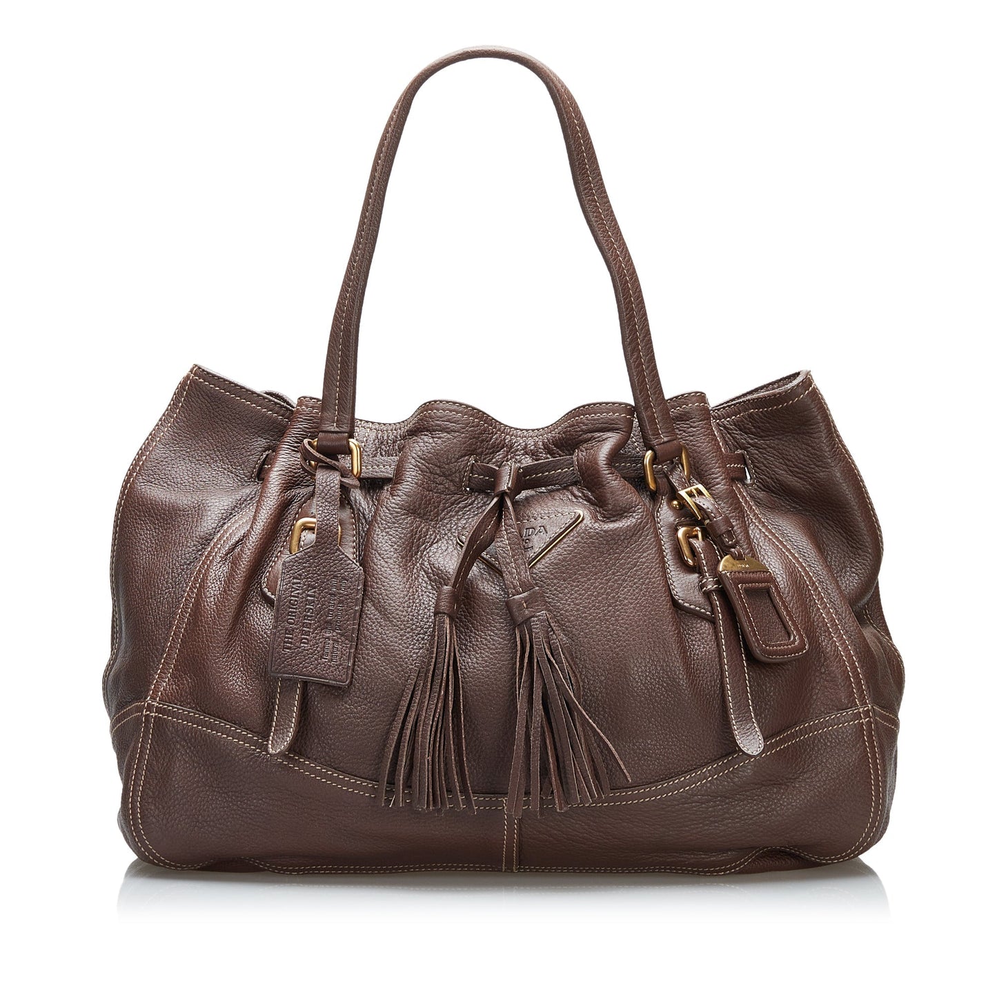 Prada Cervo Drawstring Tote Bag Leather