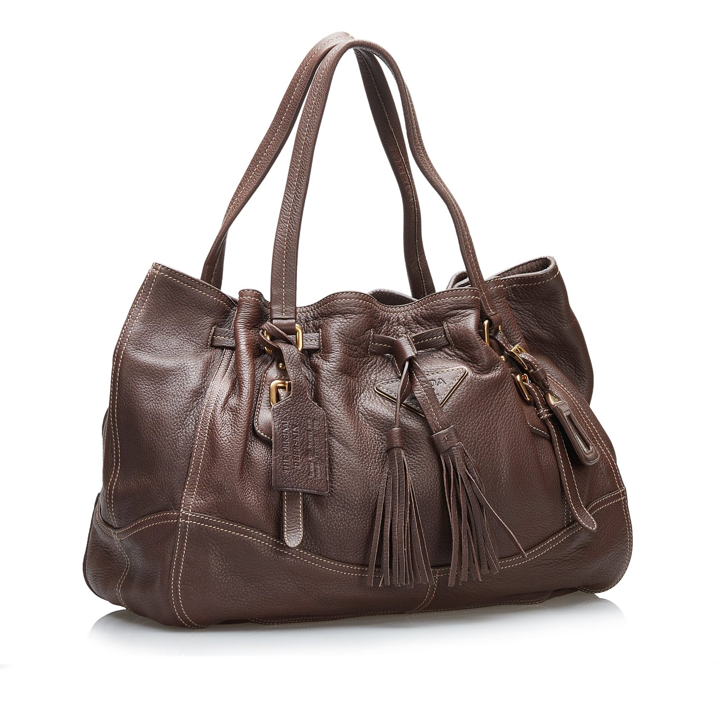 Prada Cervo Drawstring Tote Bag Leather