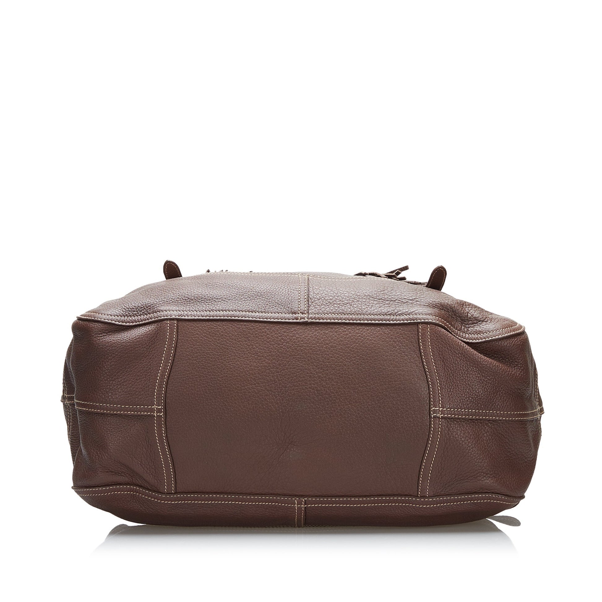 Prada Cervo Drawstring Tote Leather Brown Tote Bag Leather Tote 1