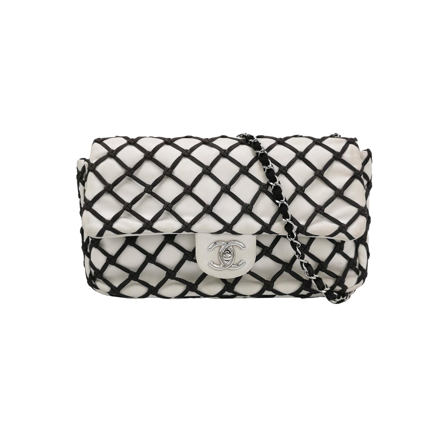 Chanel Lambskin Jumbo Canebiers Net Knots Flap White Handbag Flap White
