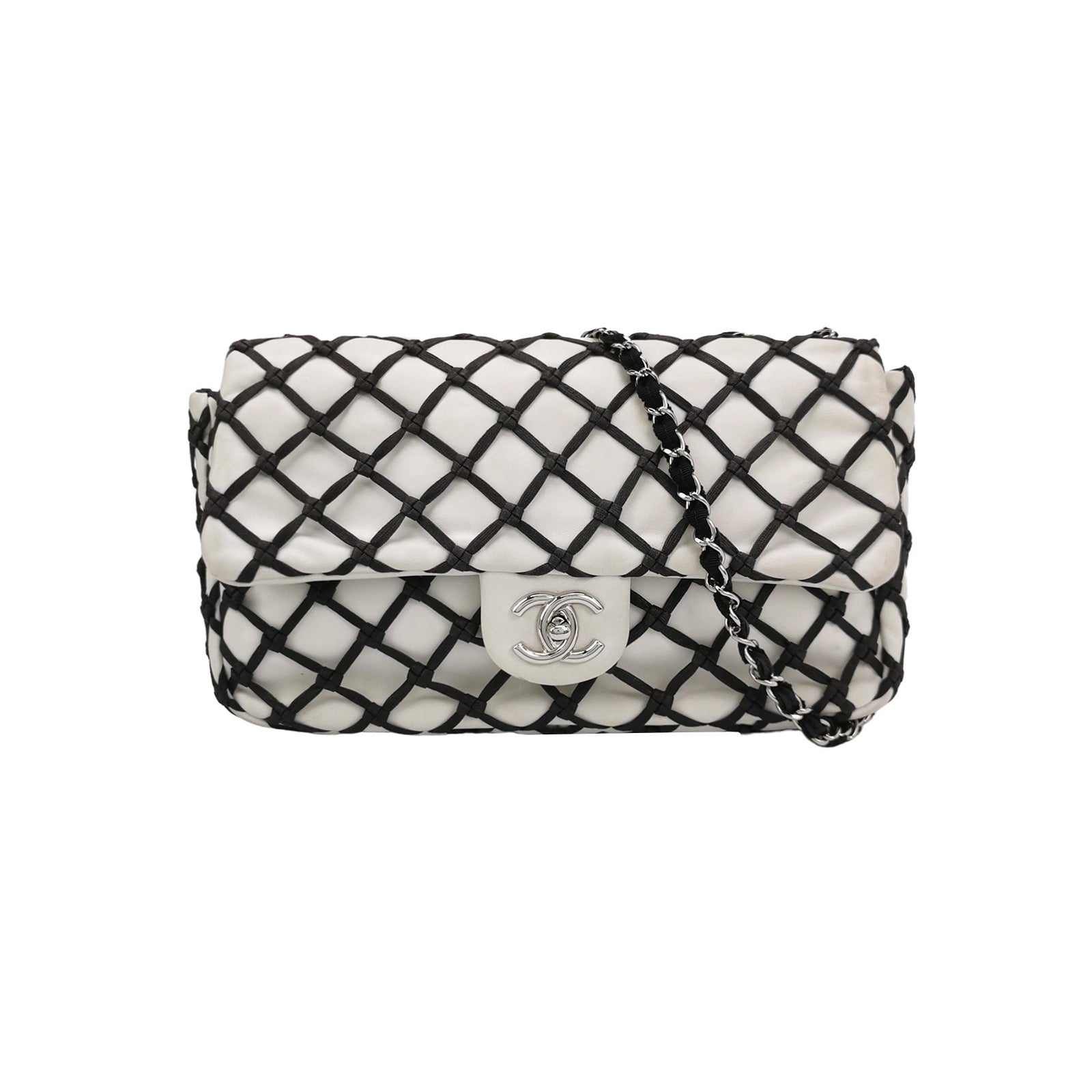 Chanel Lambskin Jumbo Canebiers Net Knots Flap White Handbag Flap White