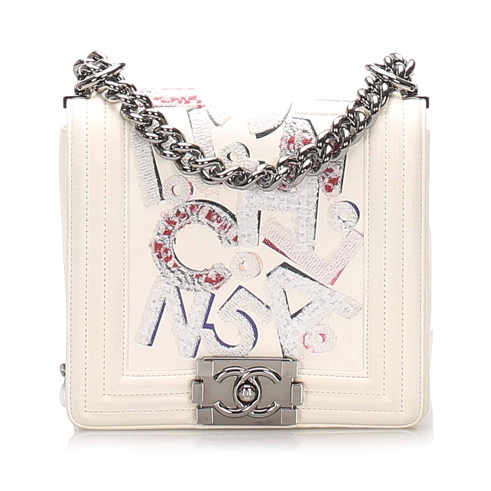 Chanel No 5 Graffiti Boy Bag White Flap Shoulder Bag