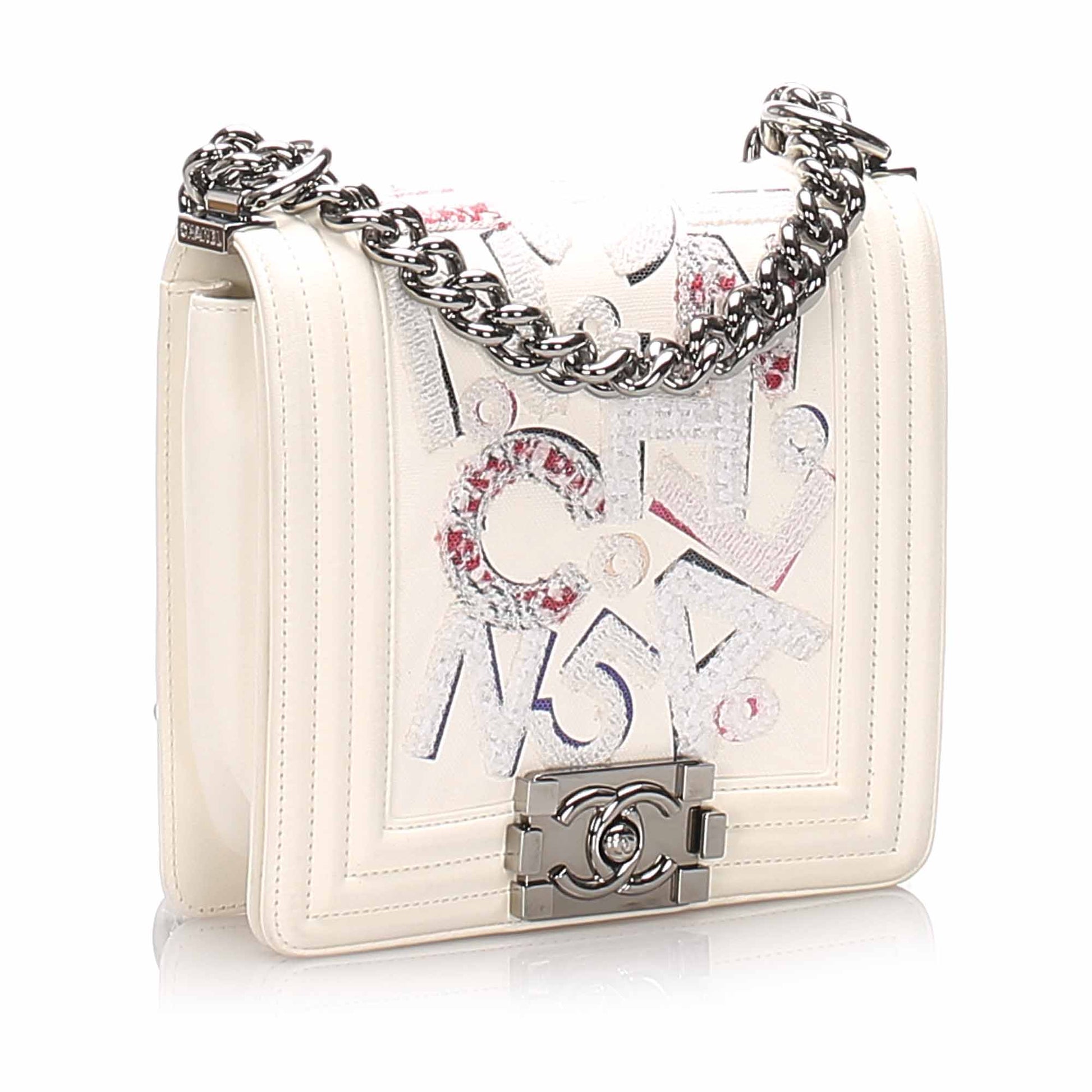 Chanel No 5 Graffiti Boy Bag White Flap Shoulder Bag