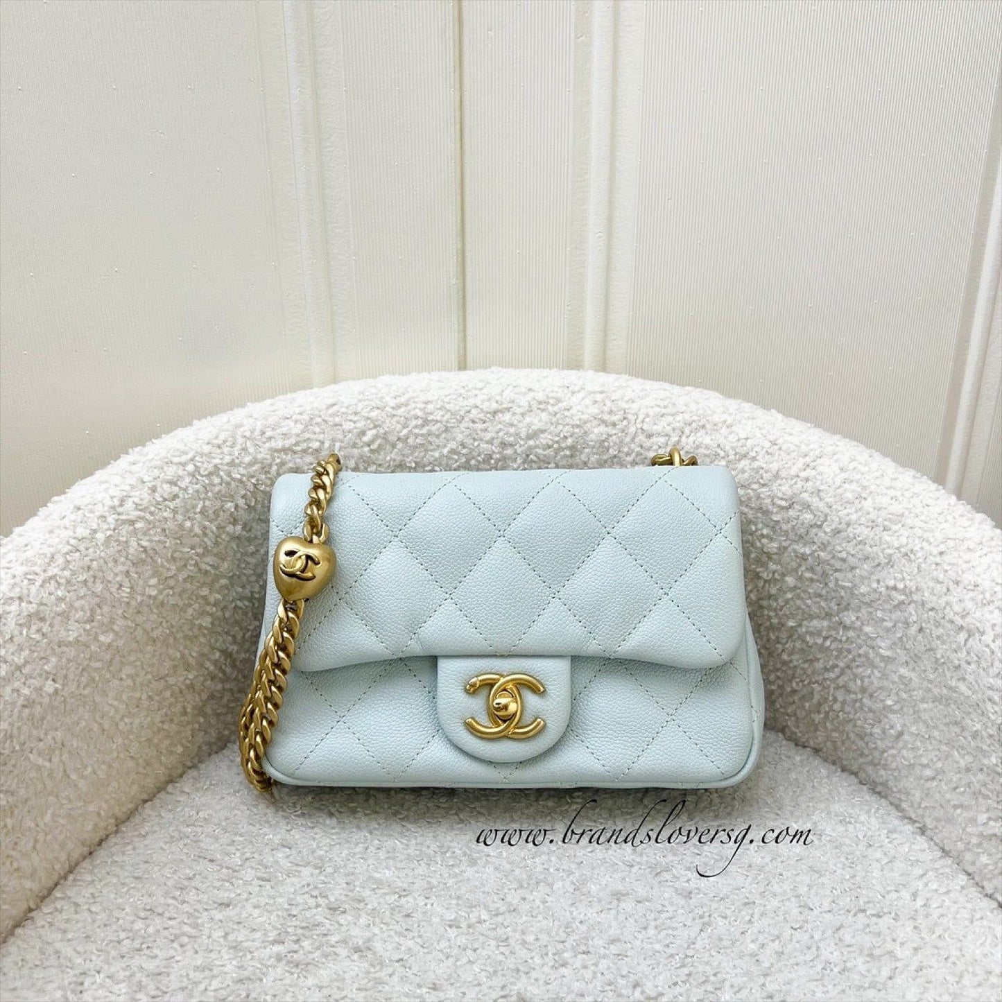 Chanel 24P Heart Adjustable Chain Small Mini 19Cm Flap Bag In Bluish Grey Caviar And Aghw