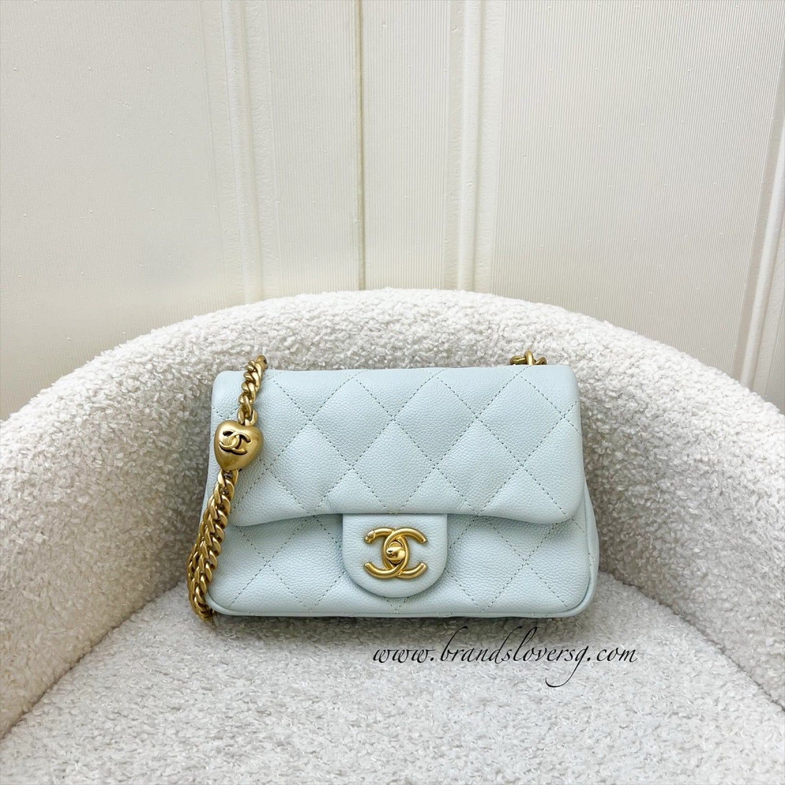 Chanel 24P Heart Adjustable Chain Small Mini 19Cm Flap Bag In Bluish Grey Caviar And Aghw