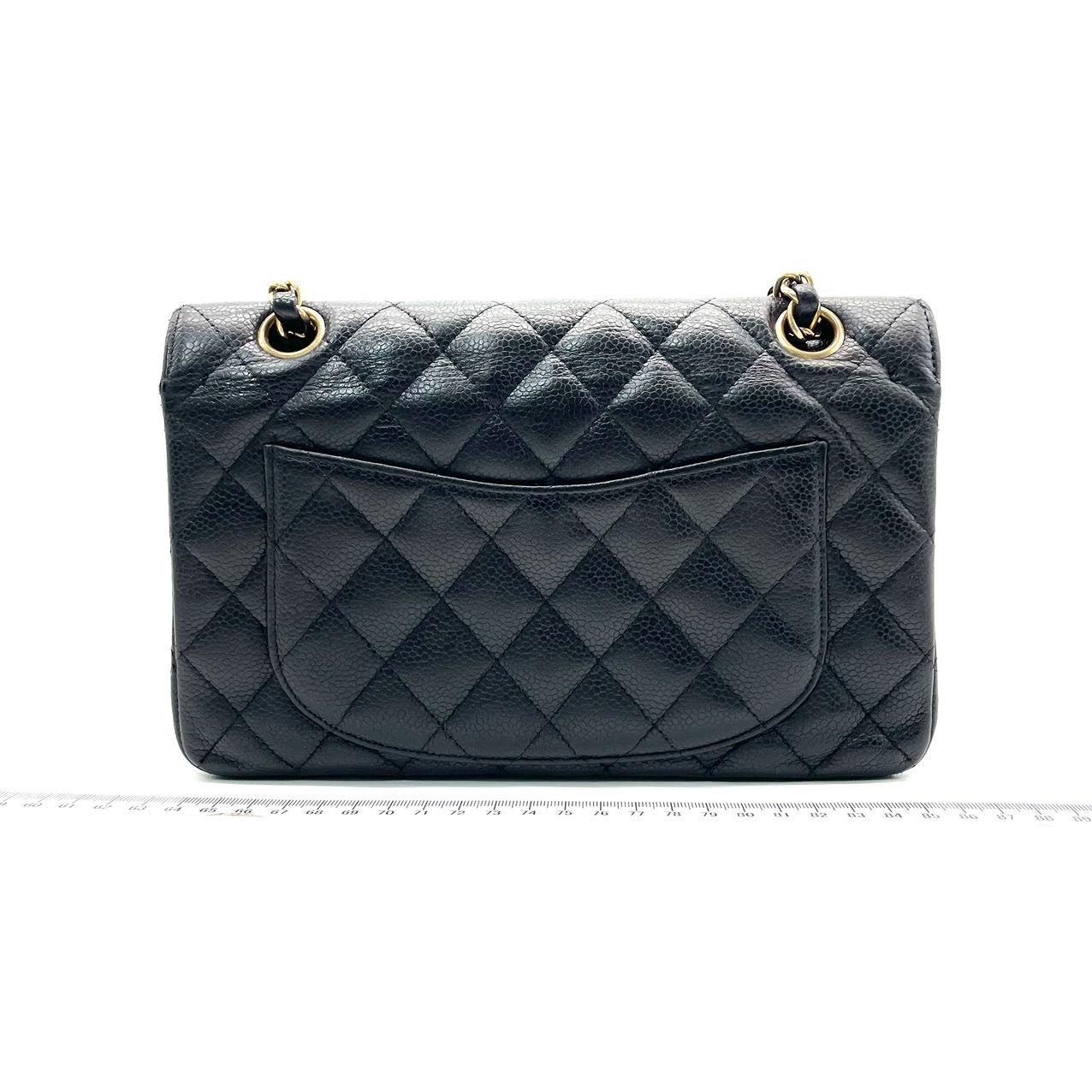 Chanel Classic Flap Caviar 24k Hardware Black Gold Small Leather Handbag