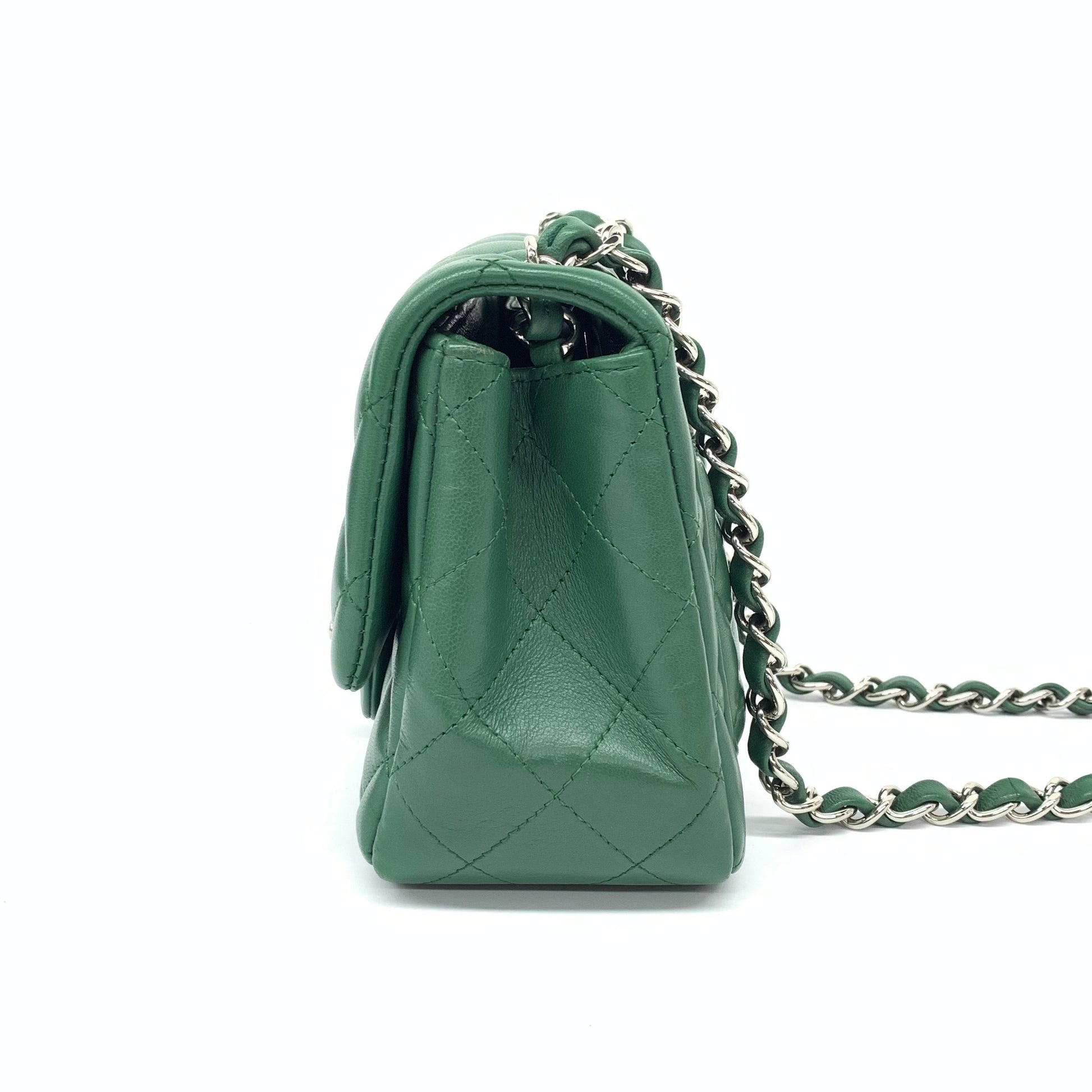 Chanel Classic Flap Square Dark Lambskin Full Green Crossbody Bag