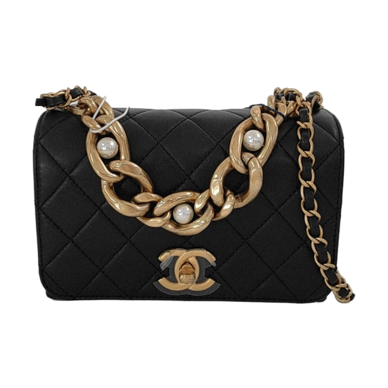Chanel Classic Flap Pearl Lambskin Hardware Black Gold Mini Bag
