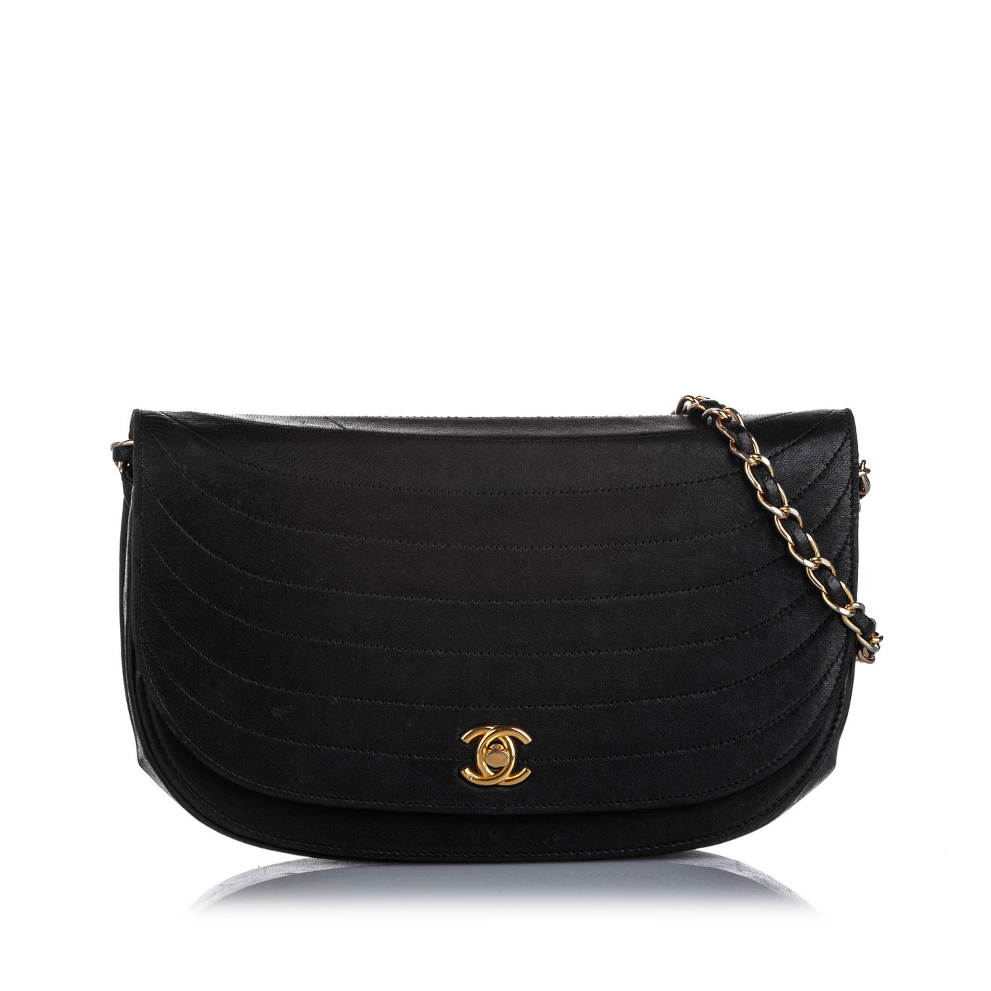 Chanel Half Moon Lambskin Flap Bag Leather Quilted Shoulder Bag
