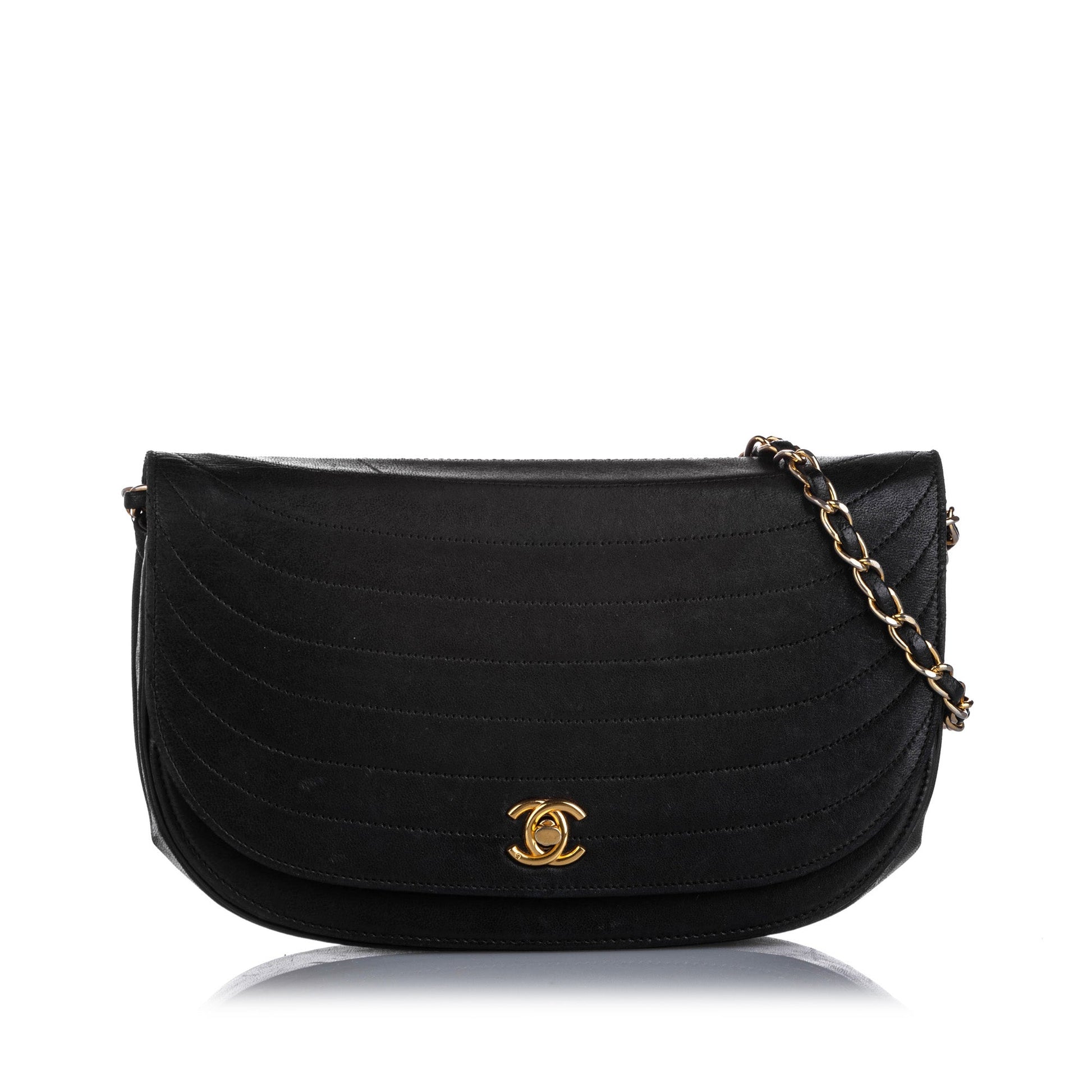 Chanel Half Moon Lambskin Flap Bag Leather Quilted Shoulder Bag