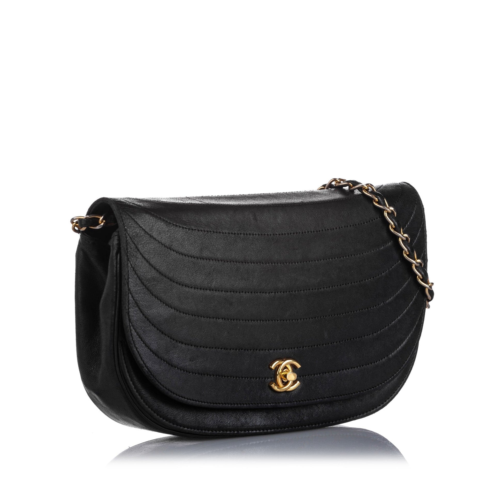 Chanel Half Moon Lambskin Flap Bag Leather Quilted Shoulder Bag