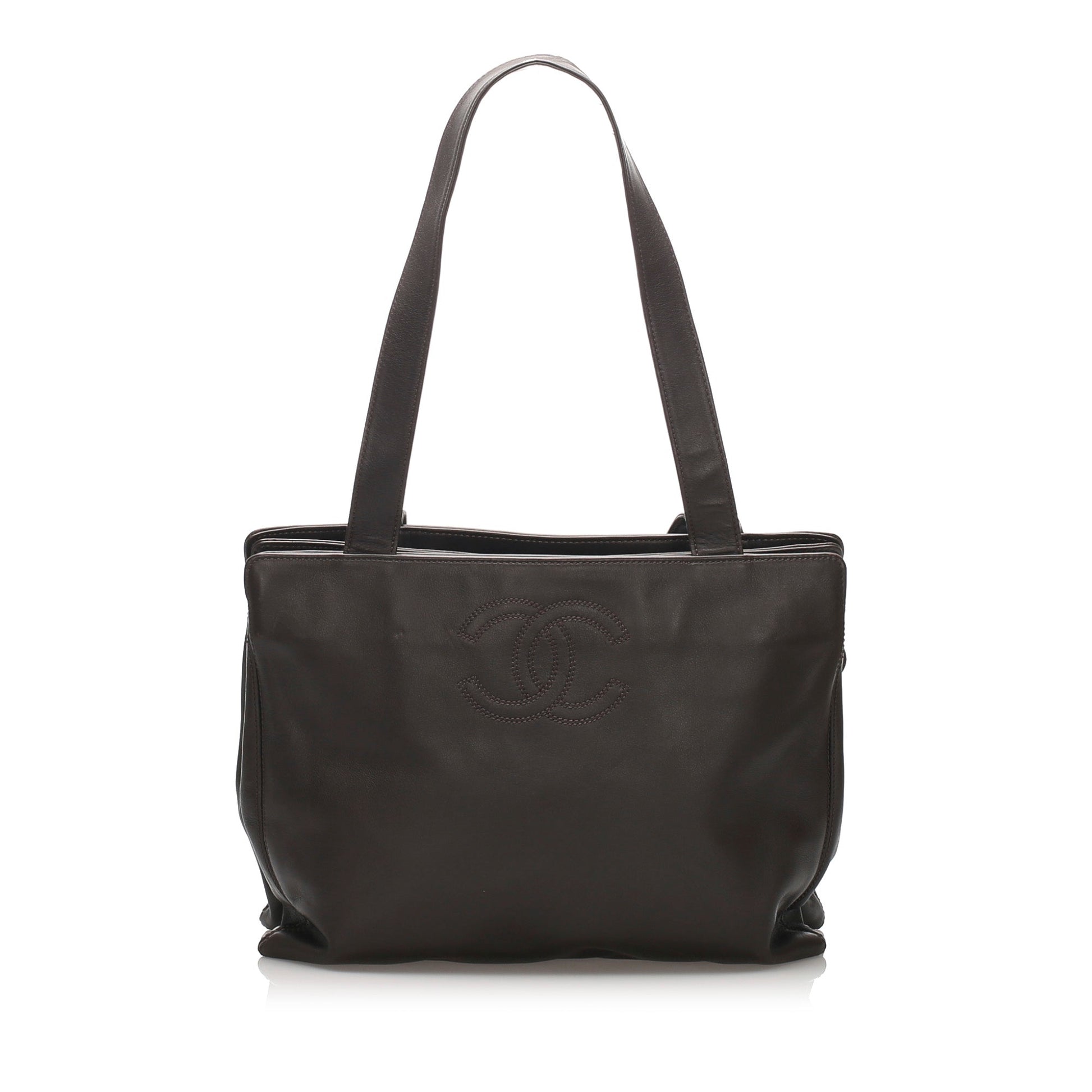 Chanel CC Lambskin Tote Bag Leather Black Shoulder Bag