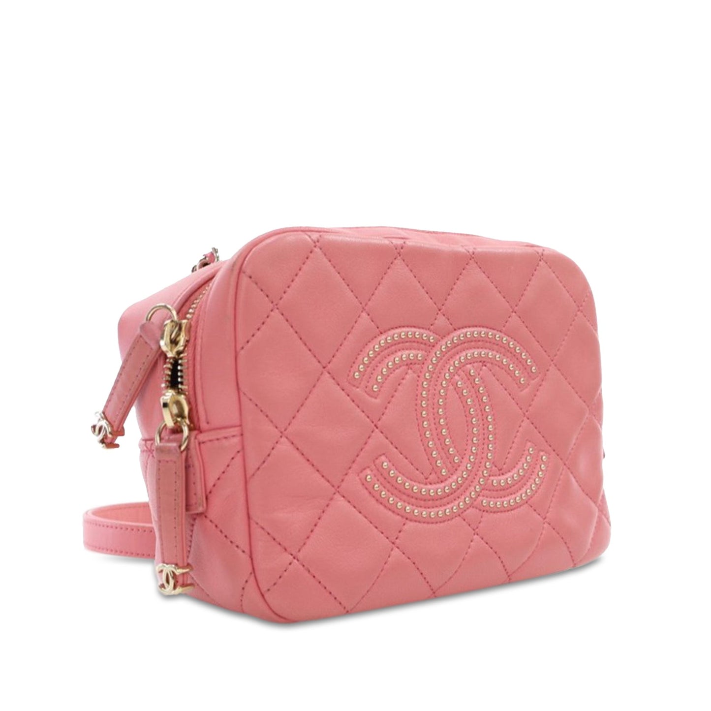 Pink Chanel Quilted Lambskin Studded Beauty Begins Camera Bag Satchel