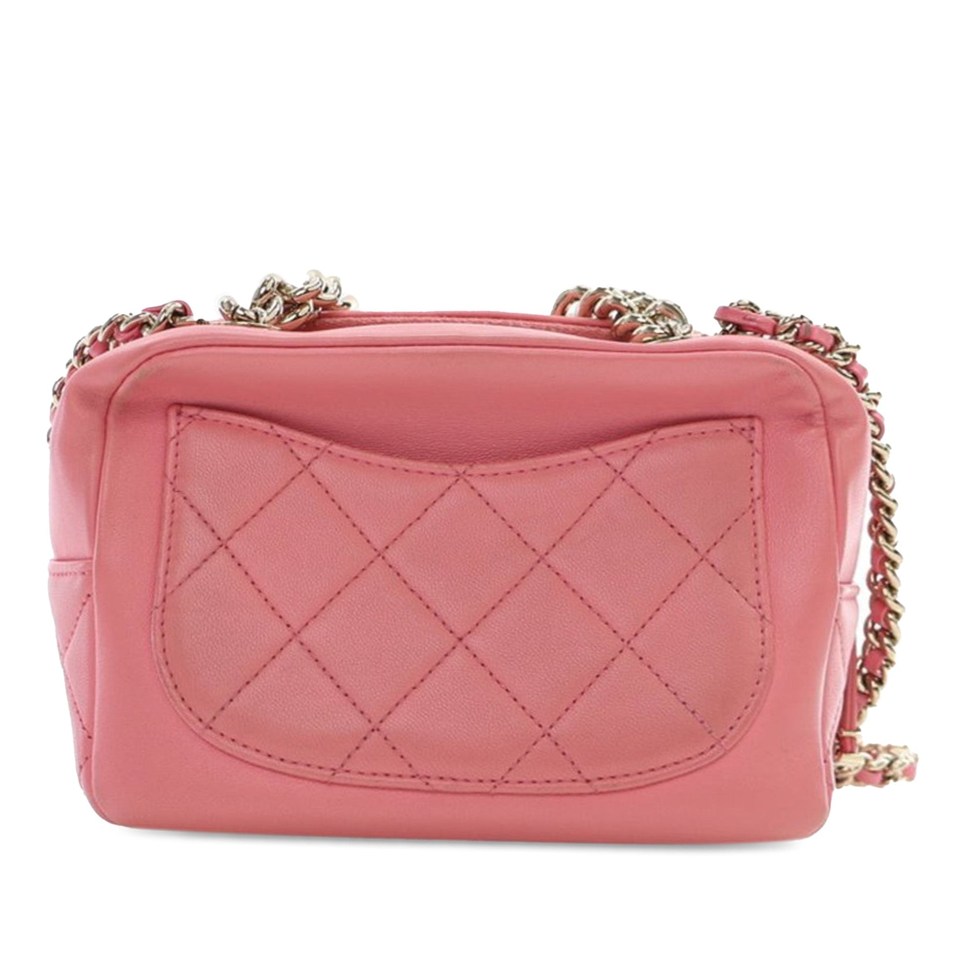 Pink Chanel Quilted Lambskin Studded Beauty Begins Camera Bag Satchel