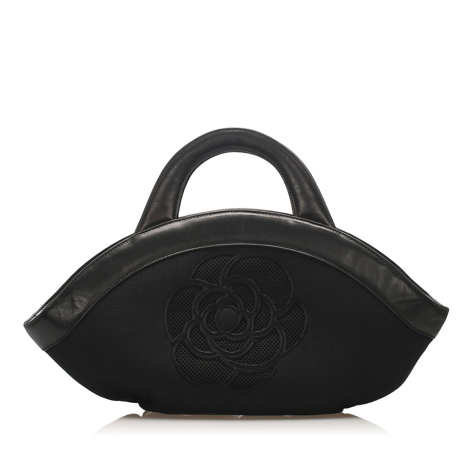 Chanel Camelia Handbag Leather Black