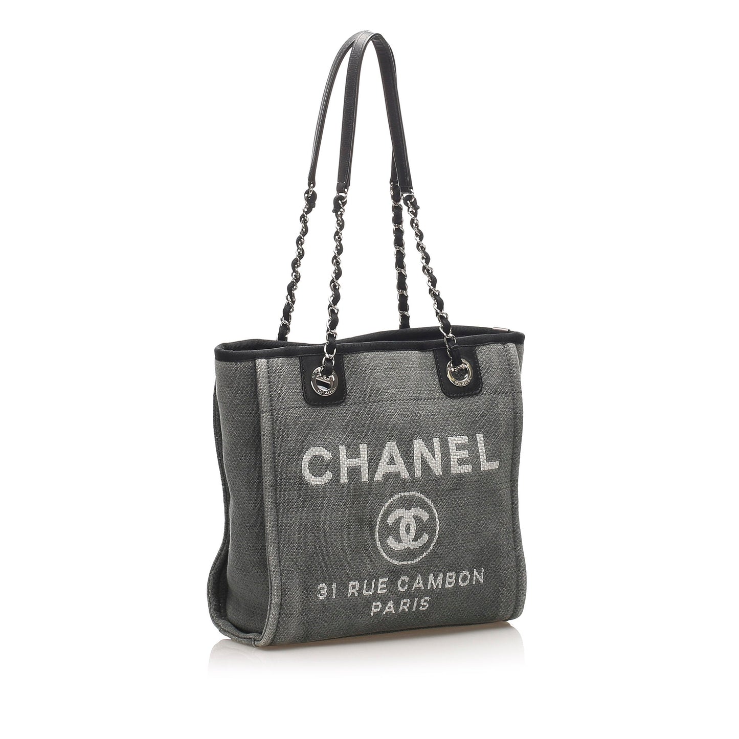 Chanel Deauville Tote Bag Gray Canvas Medium