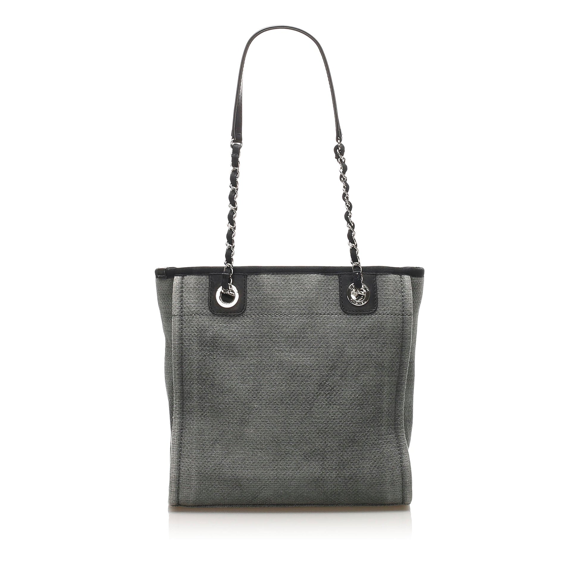 Chanel Deauville Tote Bag Gray Canvas Medium