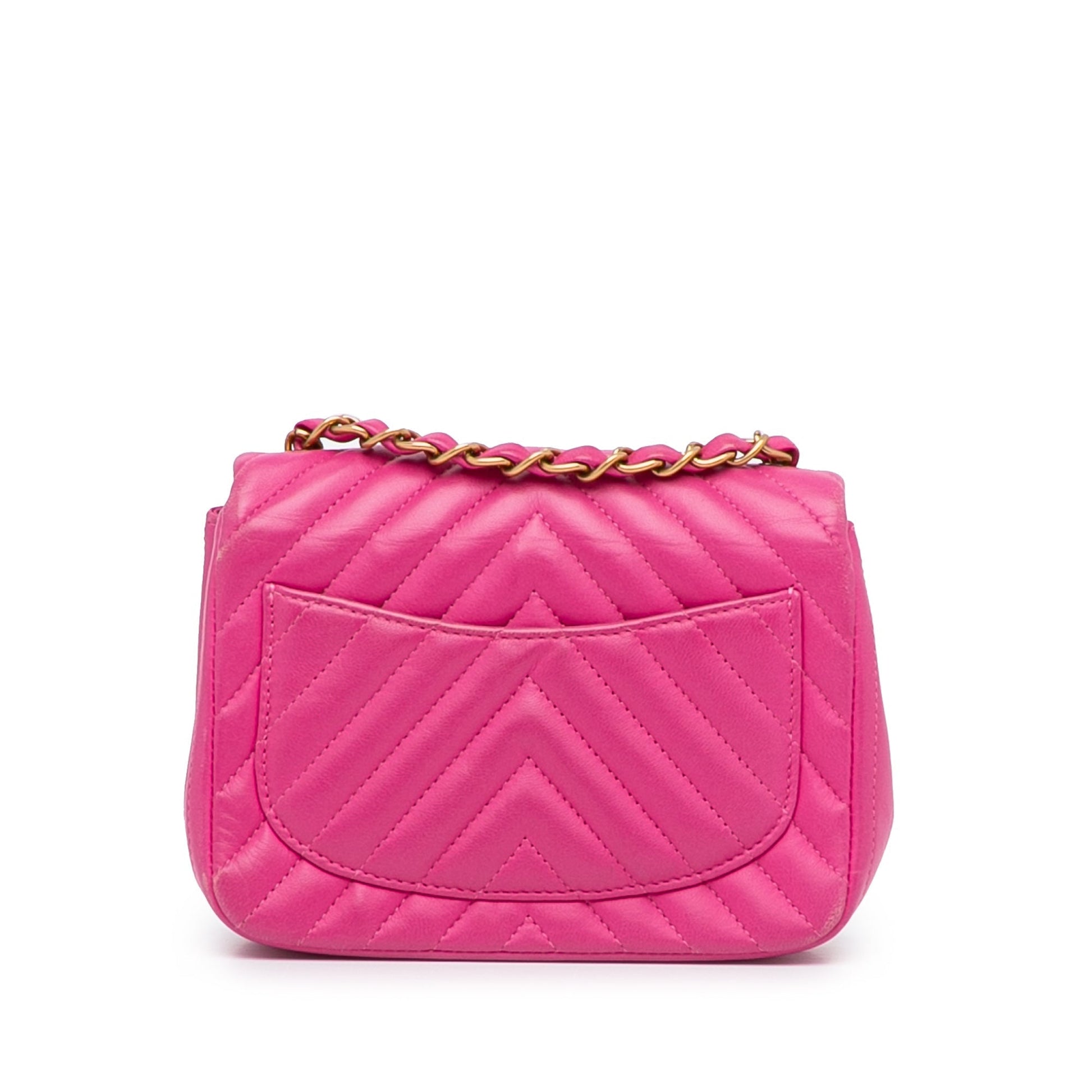 Pink Chanel Mini Square Classic Chevron Lambskin Flap Crossbody Bag
