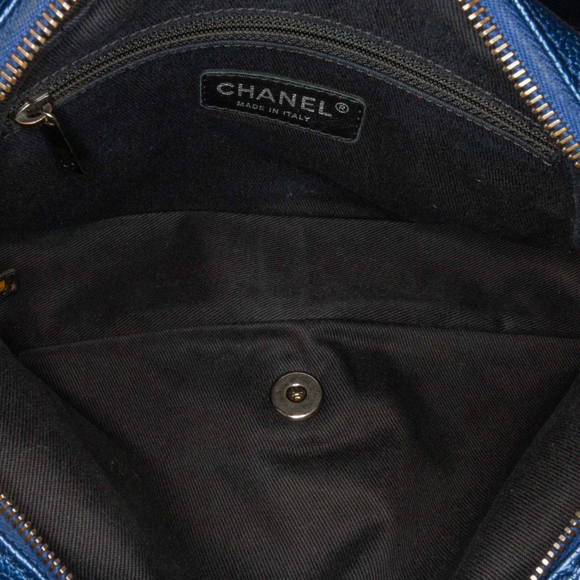 Blue Chanel Medium Quilted Iridescent Caviar Easy Flap Shoulder Bag