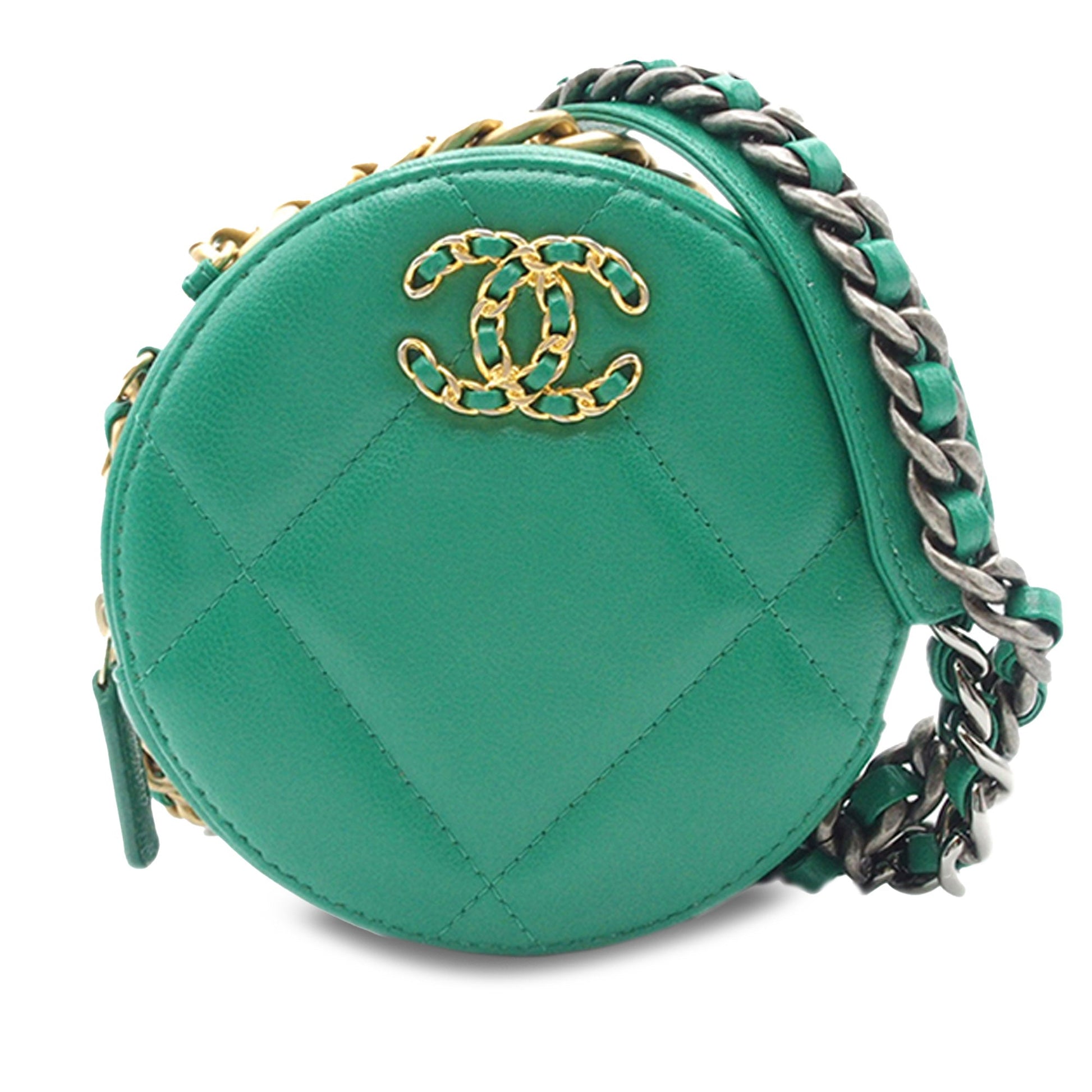 CHANEL 19 Round Lambskin Clutch With Chain Satchel