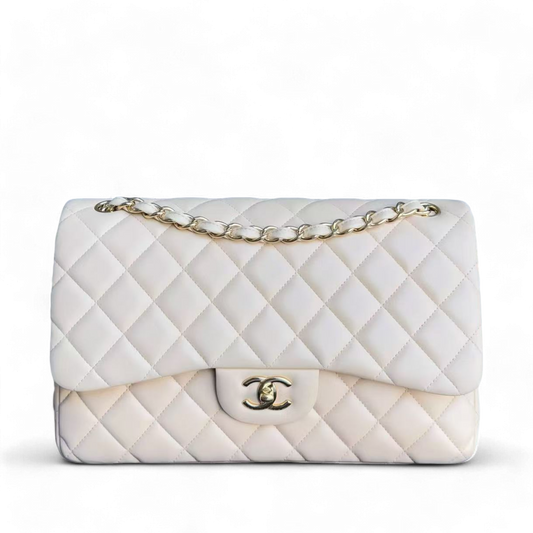 Chanel Classic Flap Jumbo - Double Flap Quilted Lambskin Beige Gold Hardware Series 16
