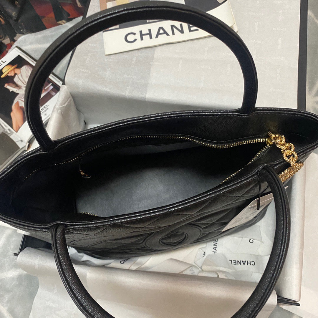Chlmedallion Tote Hardware Caviar For Women Handbags Black Gold Shoulder Bag