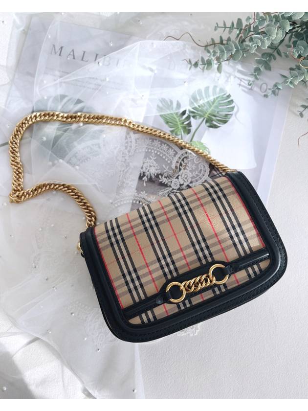 Burberry Luxury Check Link Shoulder Bag Beige Chain