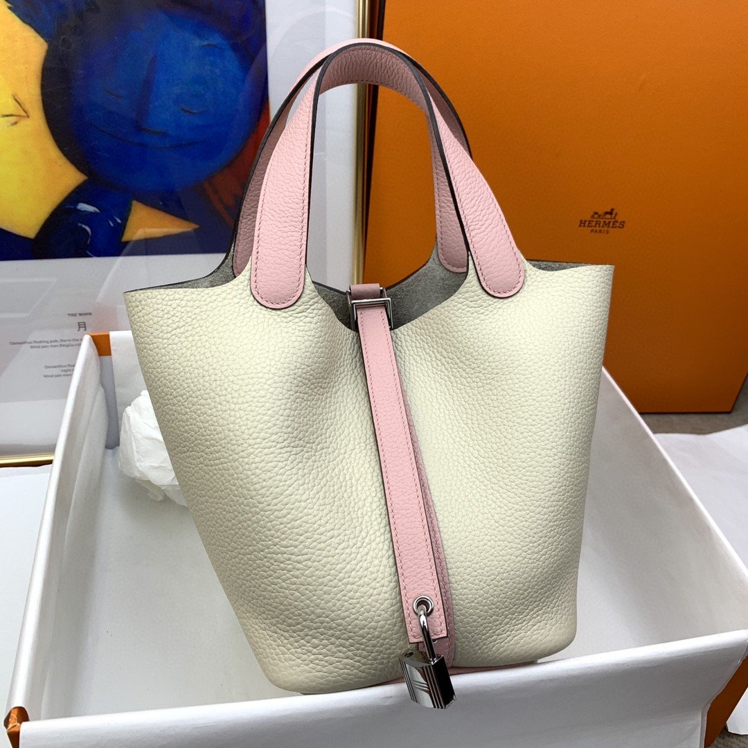 Top Quality Picotin Lock Bag With Sitop Beige Pink Travel Bag
