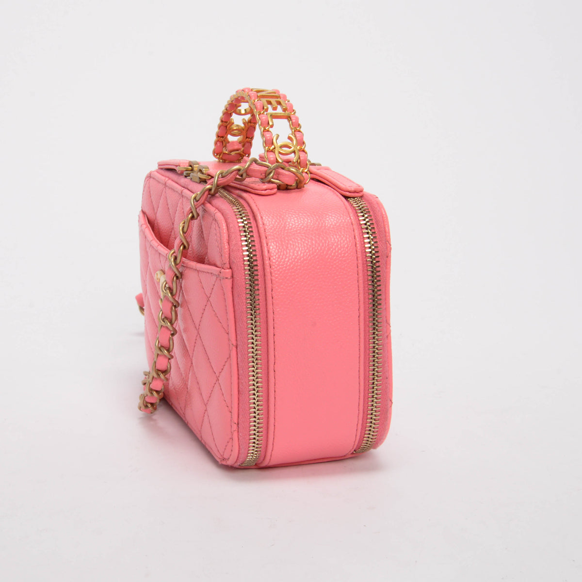 Chanel Pink Quilted Caviar Mini Pick Me Up Vanity Case Handbag