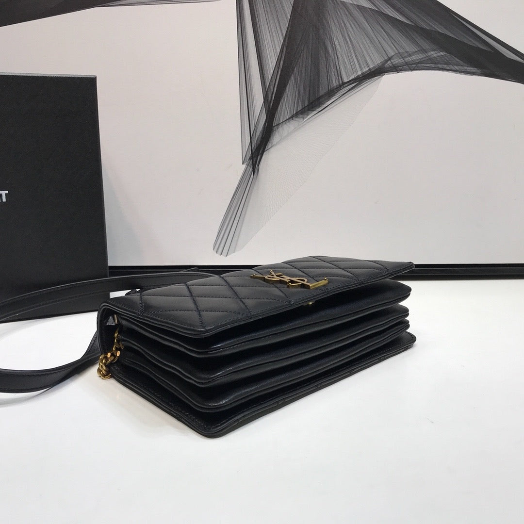 YSL Saint Laurent Angie 8in 22cm Patent Black Handbag
