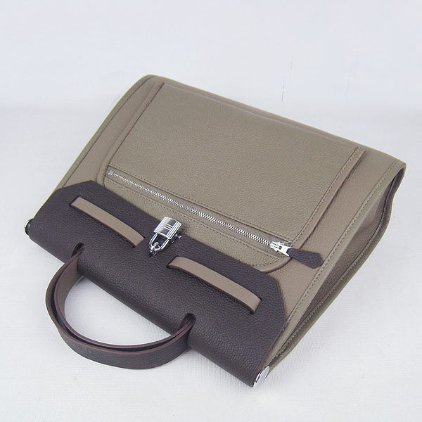 Hermes Luxury Herbag Ladies Cow Grey Leather Travel Bag