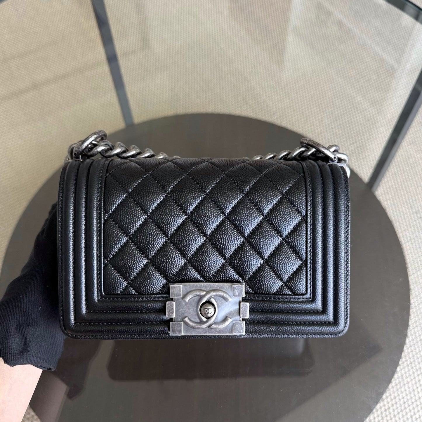 Chanel Boy Small - Caviar 20CM Quilted Black Ruthenium Silver Hardware Series 25