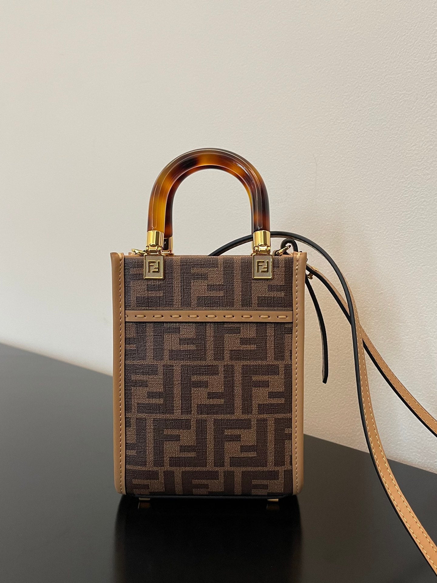 Fendi Sunshine Shopper Ff Fabric Brown Mini Tote Bag