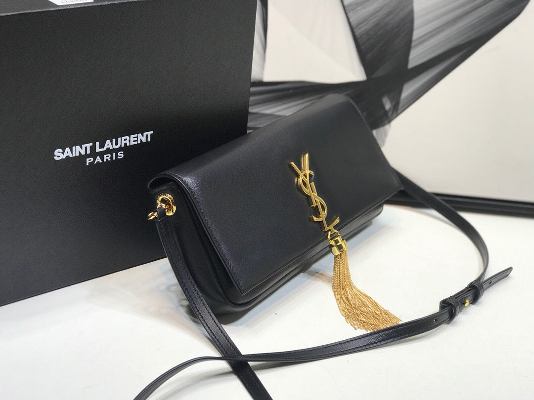 YSL Saint Laurent Kate Tassel 10in 26cm Black Small Shoulder Bag 102In26Cm Ysl