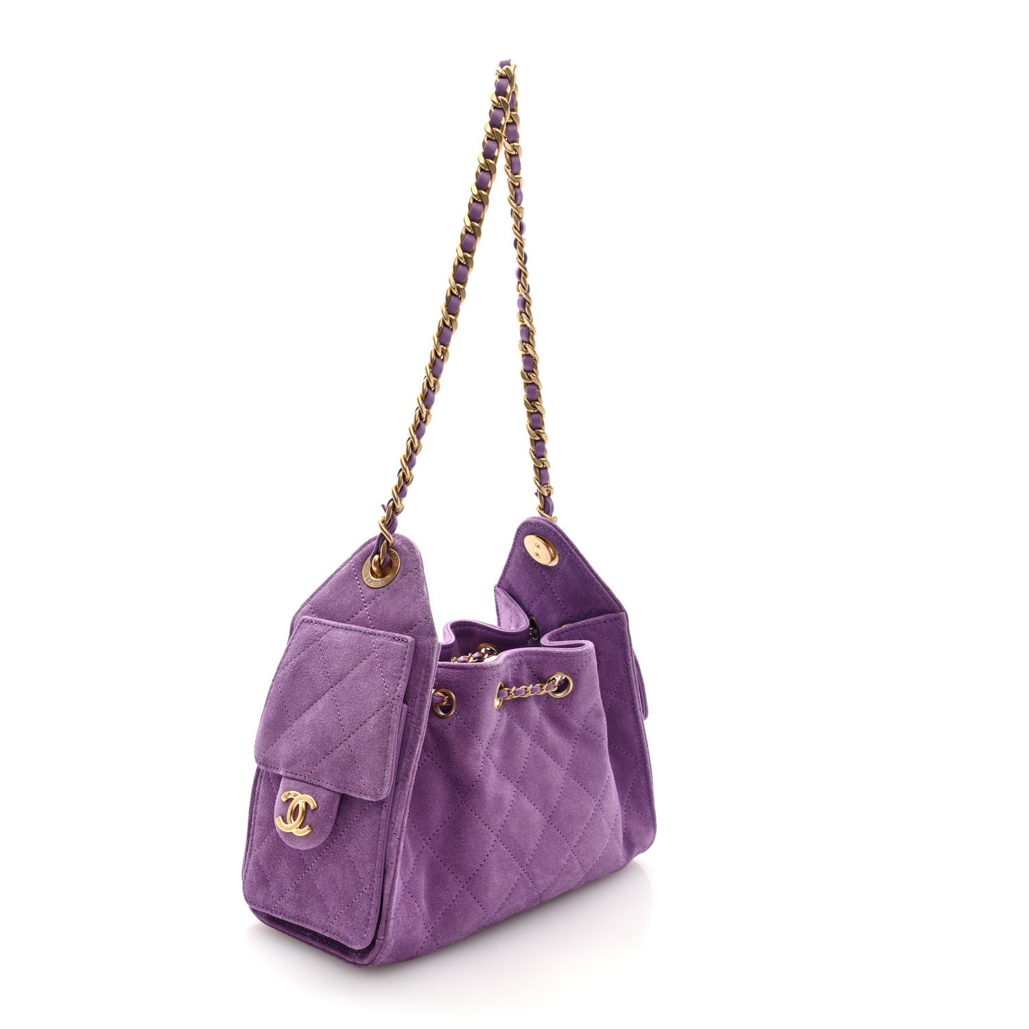 Chanel Suede Quilted Mini 25 Handbag Purple