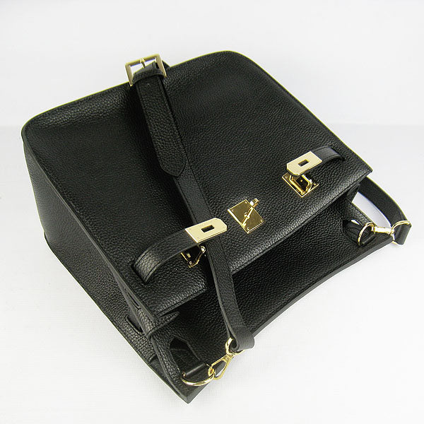 Hermes Luxury Shoulder Bag Golden Leather Black