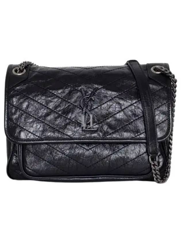 YSL Saint Laurent Saint Laurent Trending Nikki Krinkle Shoulder Bag Leather Black
