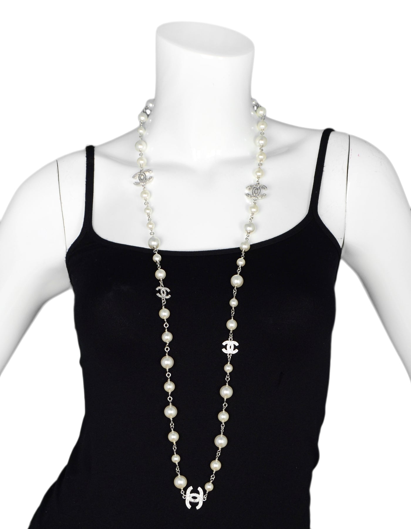 Chanel 2019 42" Faux Pearl/crystal CC Necklace