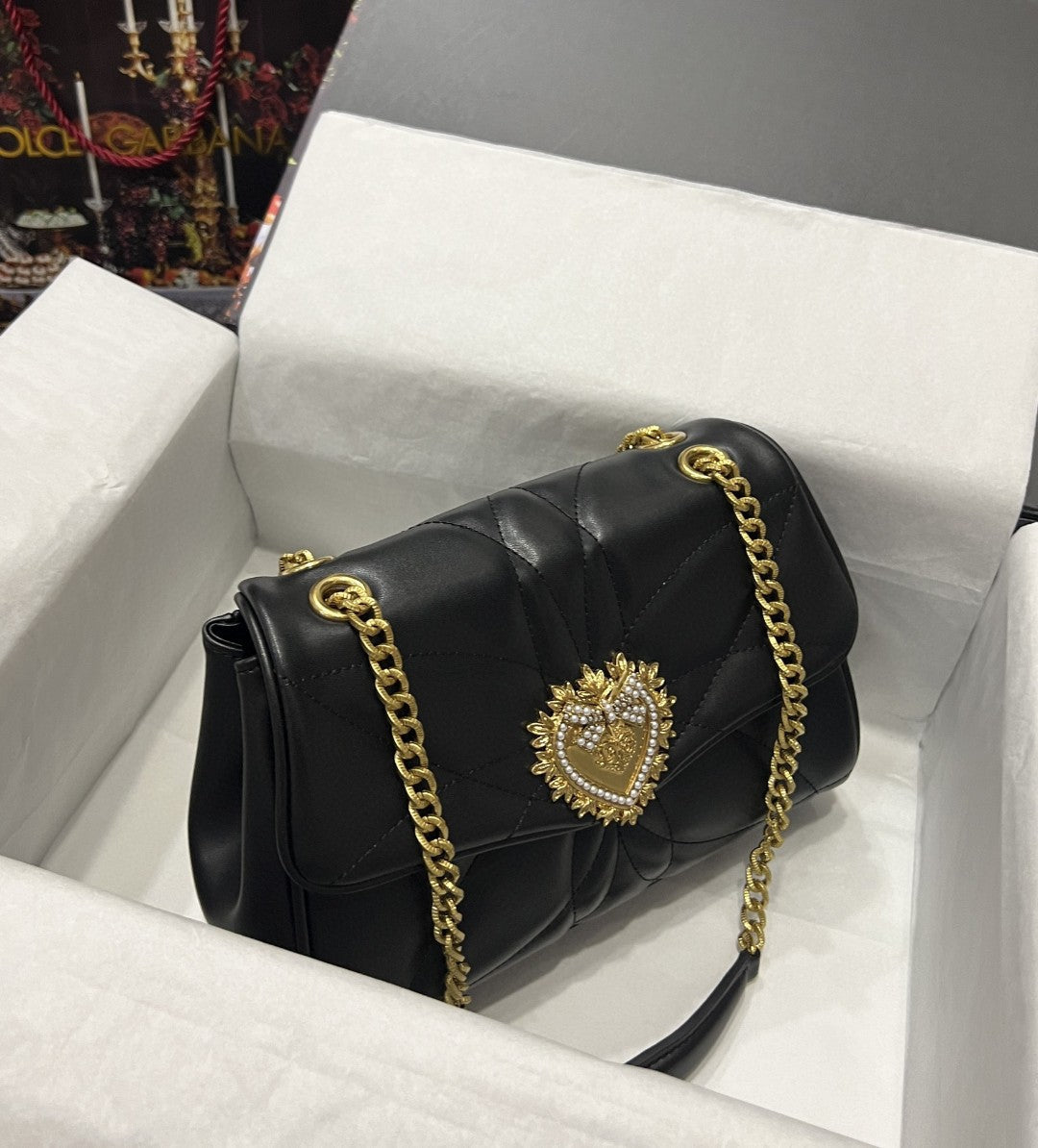 Devotion Nappa Quilted Black Large Shoulder Bag