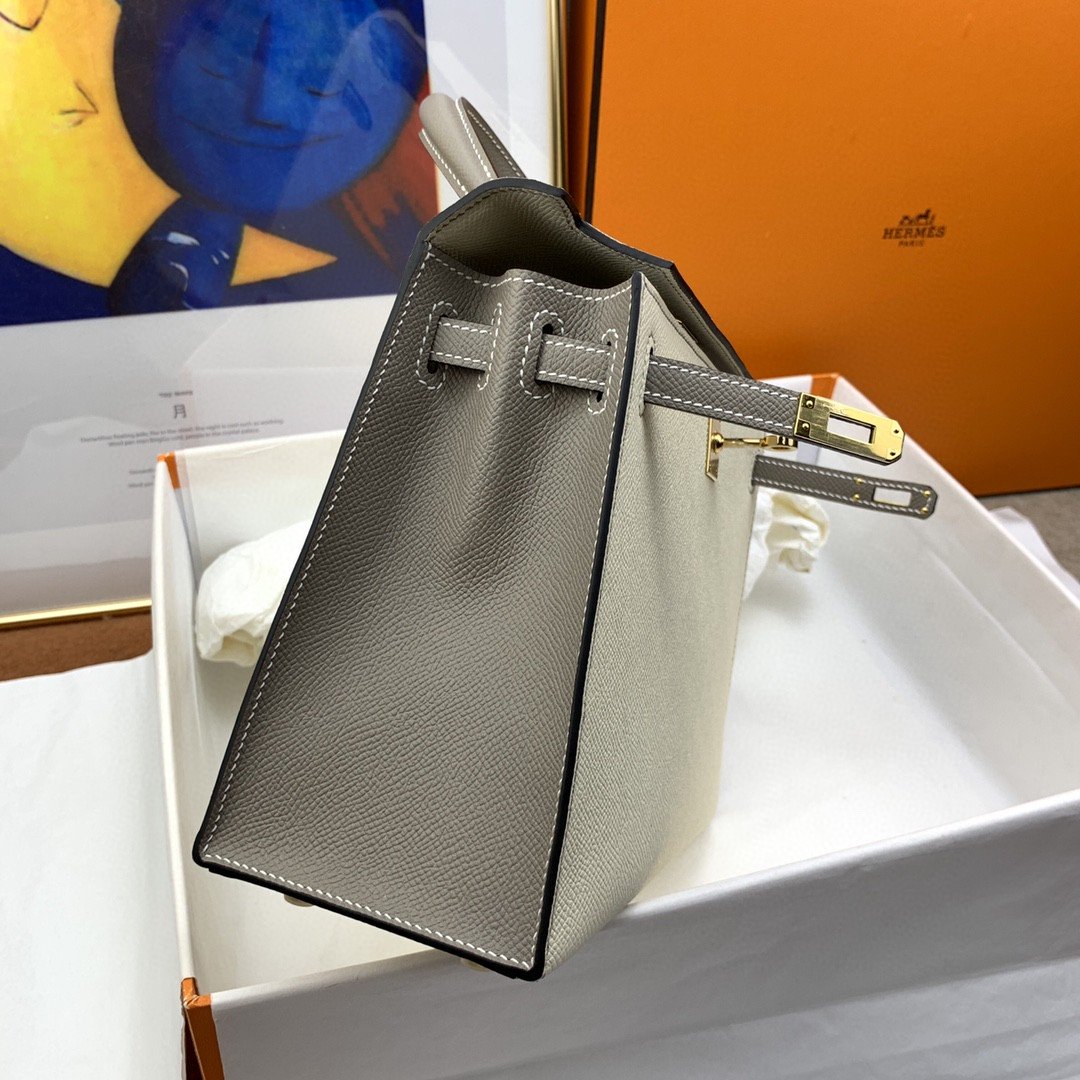 Top Quality Kelly Sellier Epsom Craie Grey Shoulder Bag