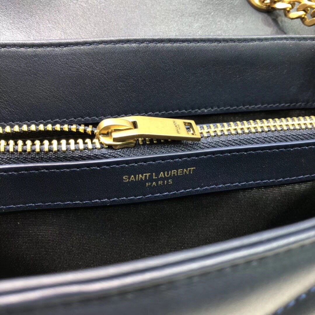 YSL Saint Laurent Loulou MatelassÃ© "Y" 9.8in 23cm Blue Small Chain Handbag