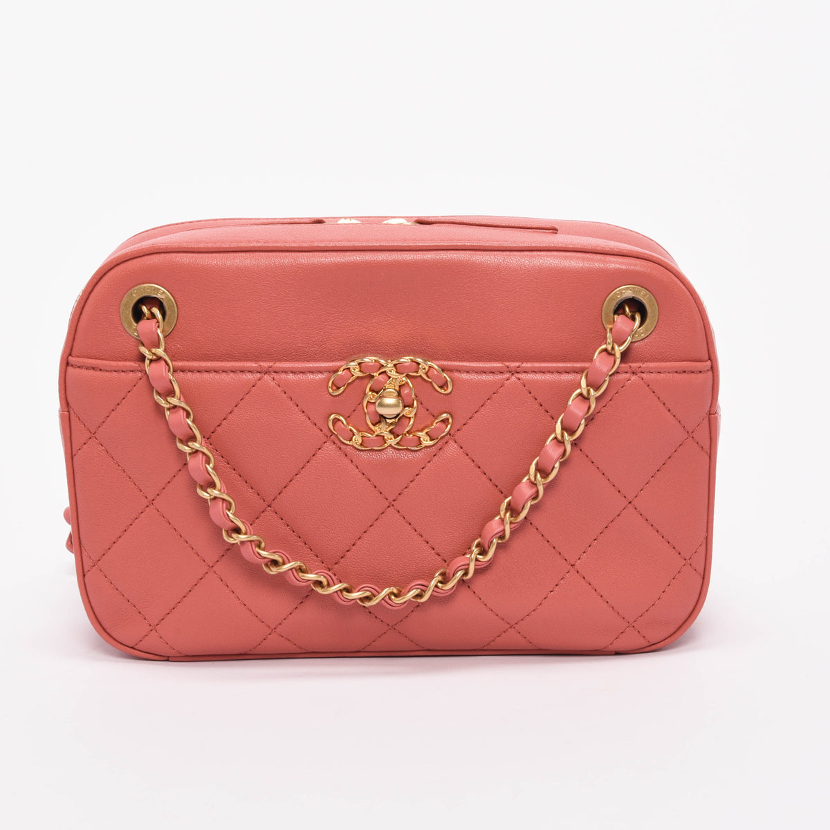 Chanel Dusty Pink Quilted Lambskin Chain Infinity Camera Case Bag