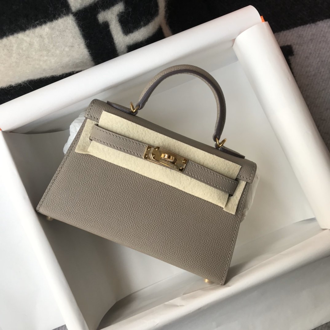 Top Quality Kelly Grey With Toned Hardware Gold Shoulder Bag