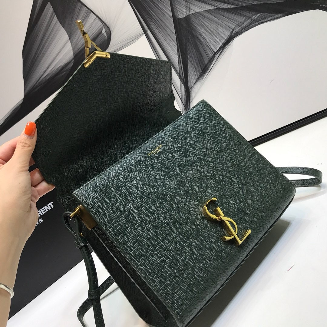 YSL Saint Laurent Cassandra Grain Dark 9in 24.5cm Green Medium Top Handle Handbag