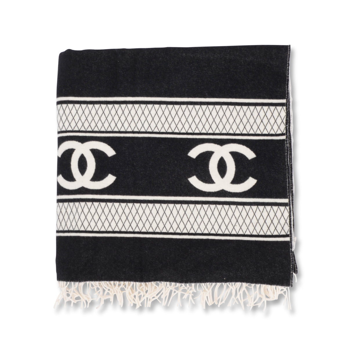 Chanel Black & White Cashmere Cc Reversible Blanket Bag