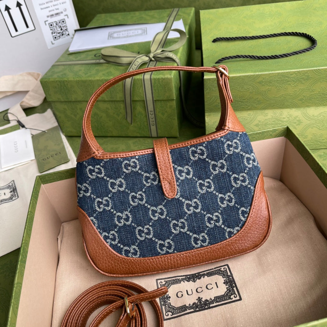gg Jackie Ivory gg Jacquard Denim Blue Mini Shoulder Bag