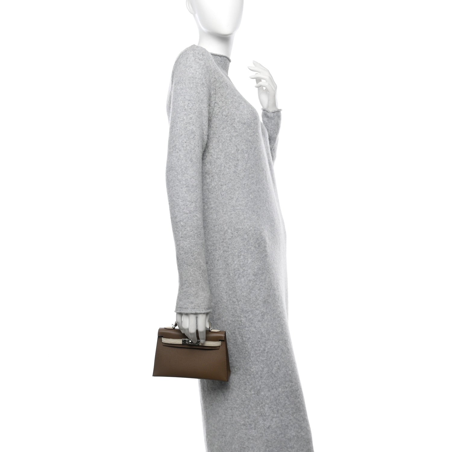 Hermes Madame Calfskin Matte Alligator Kelly Sellier Touch Etoupe Mini Travel Bag