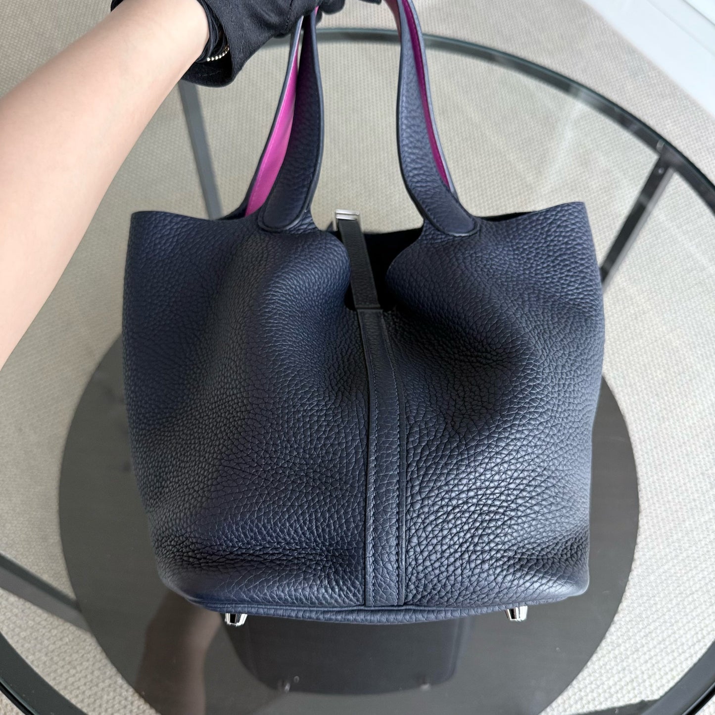 Hermes Picotin Lock Tc Clement Midnight Palladium Hardware Handbag Blue Silver Travel Bag