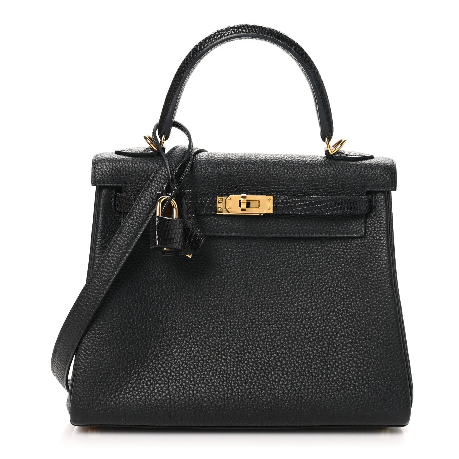 Hermes Togo Lizard Kelly Retourne Touch Handbag Black Travel Bag