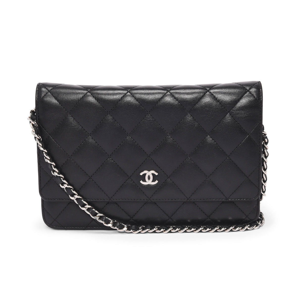 Chanel Black Quilted Lambskin Classic Wallet On Chain
